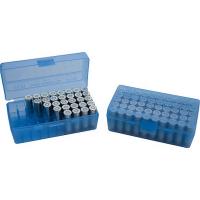 Boite a munition mtm 9mm 380acp 50 compartiments bleu