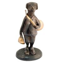 Bronze chien de chasse avec trompe de chasse haut de 18cm