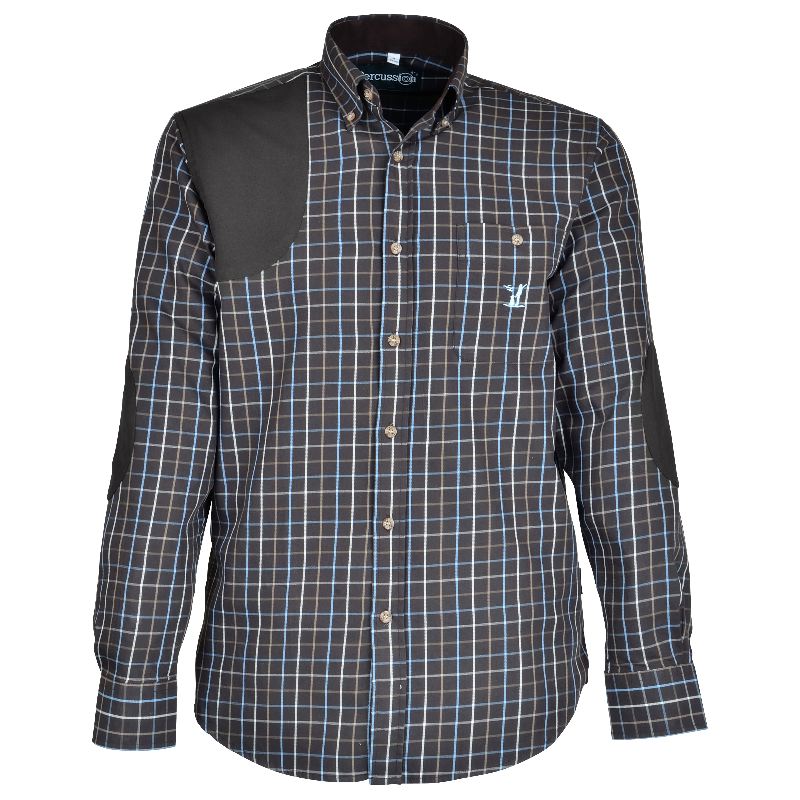 Chemise de chasse a carreaux marron percussion sologne