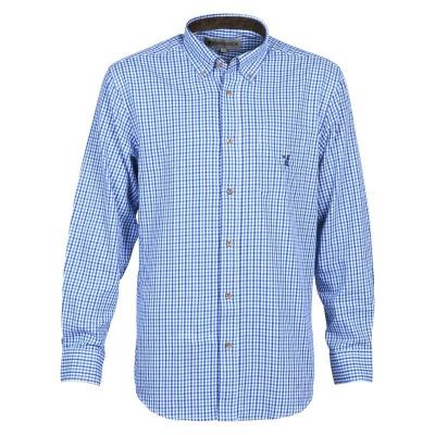 Chemise de chasse a carreaux percussion tradition bleu coton