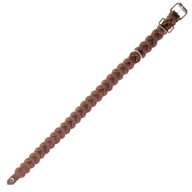 Collier pour chien en cuir marron plein fleur tresse pas cher