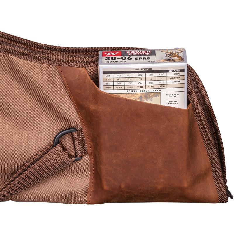 Fourreau a fusil 130 cm marron en tissus poche cartouche1