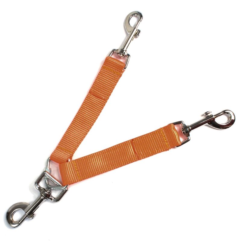 Laisse coupleur accoupleur 2 gros chiens solide orange nylon