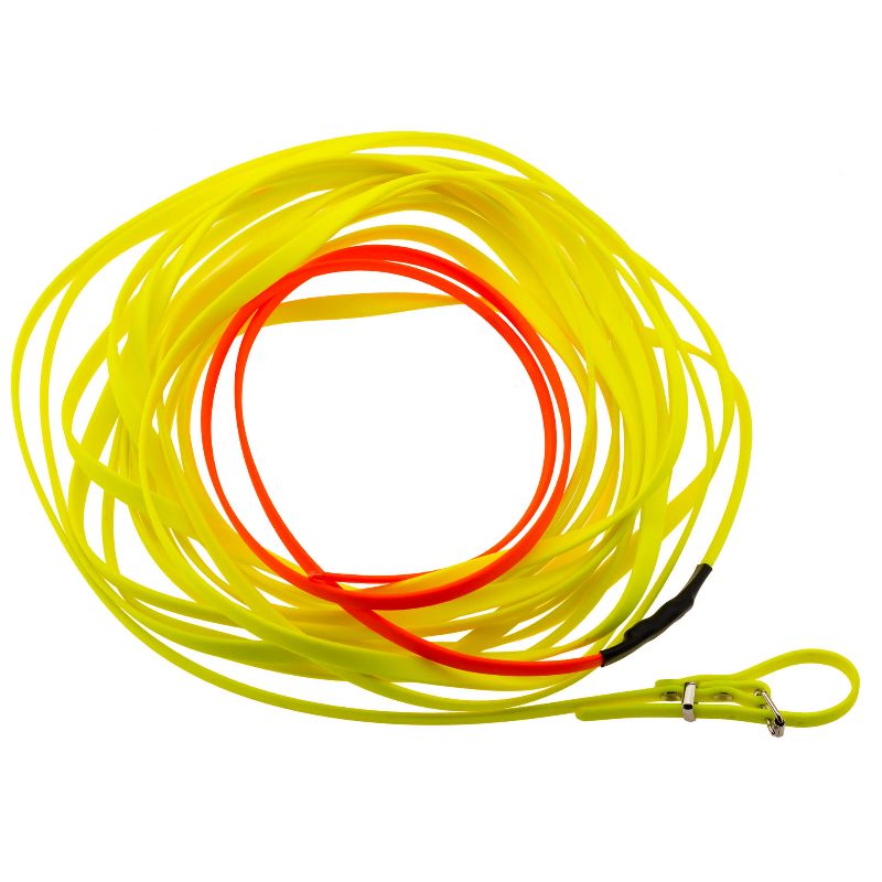 Longe pour chien 10m en biothane country orange fluo jaune