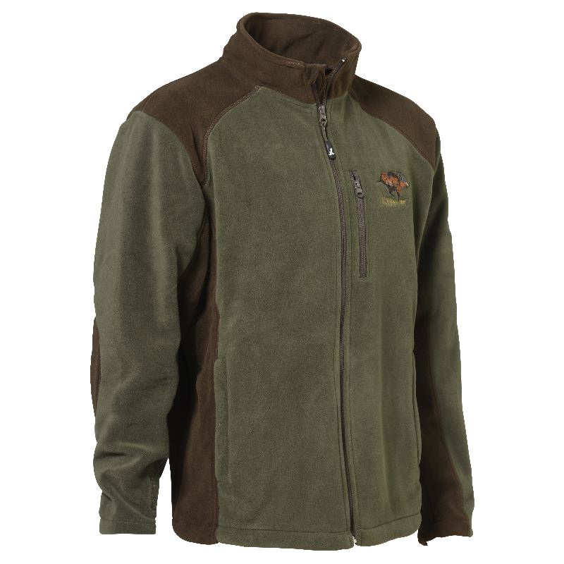 Polaire chasse percussion chasse cor kaki broderie sanglier