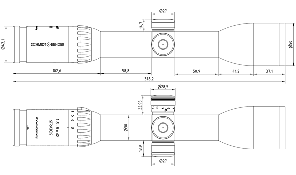 Schmidt bender 1 5 8x42 stratos dimensions