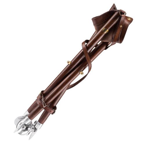 Tabouret pliant en cuir et bois