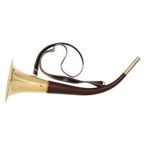 Trompe de chasse courbe verney carron laiton gaine de cuir