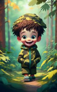 Un enfant souriant habill en veste camouflage d