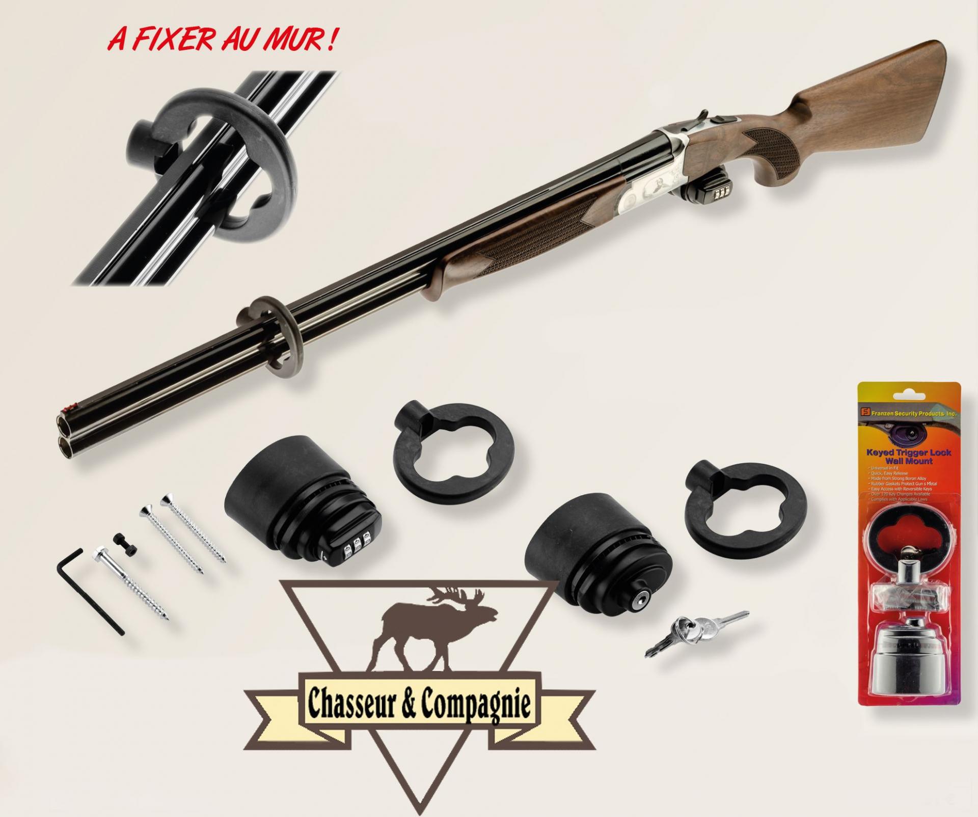 Verrou de pontet support mural pour arme longue chasseur et compagnie